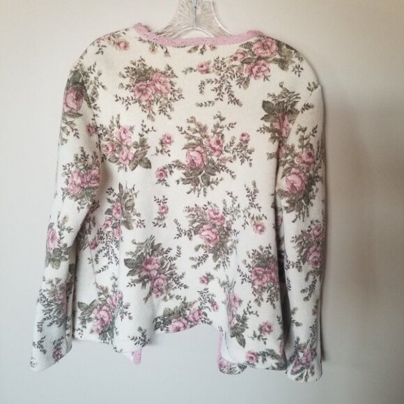 VINTAGE sieger wool granny cardigan sweater roses pink - Picture 2 of 14